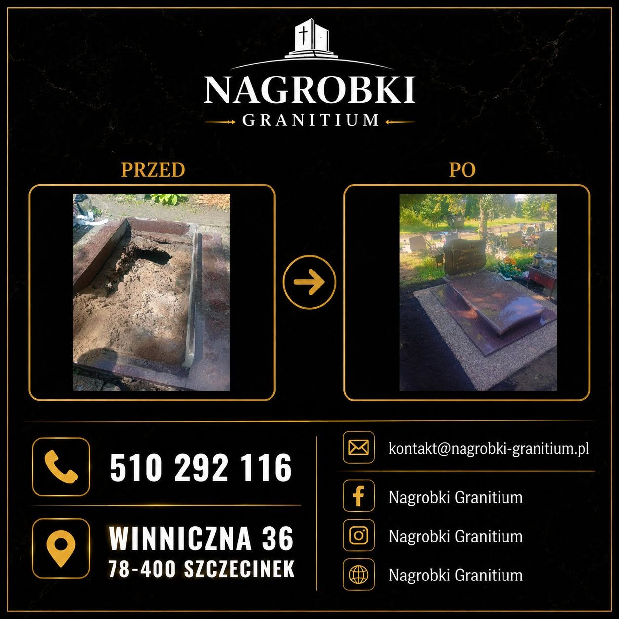 Grafika porównawcza przed i po naprawie nagrobka