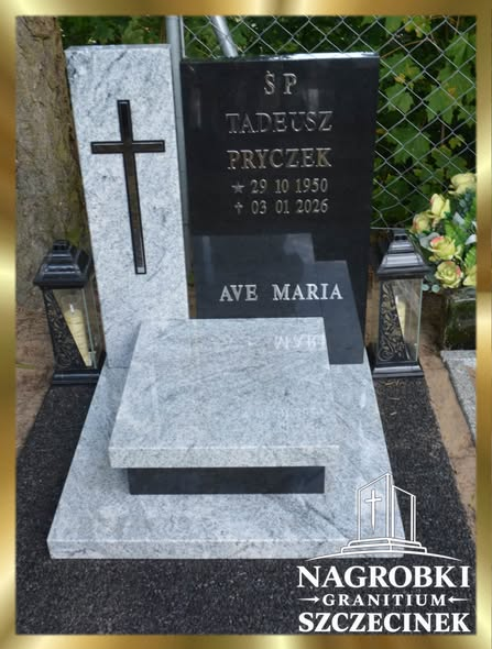 Nagrobek urnowy Viscount White i India Black, widok od frontu
